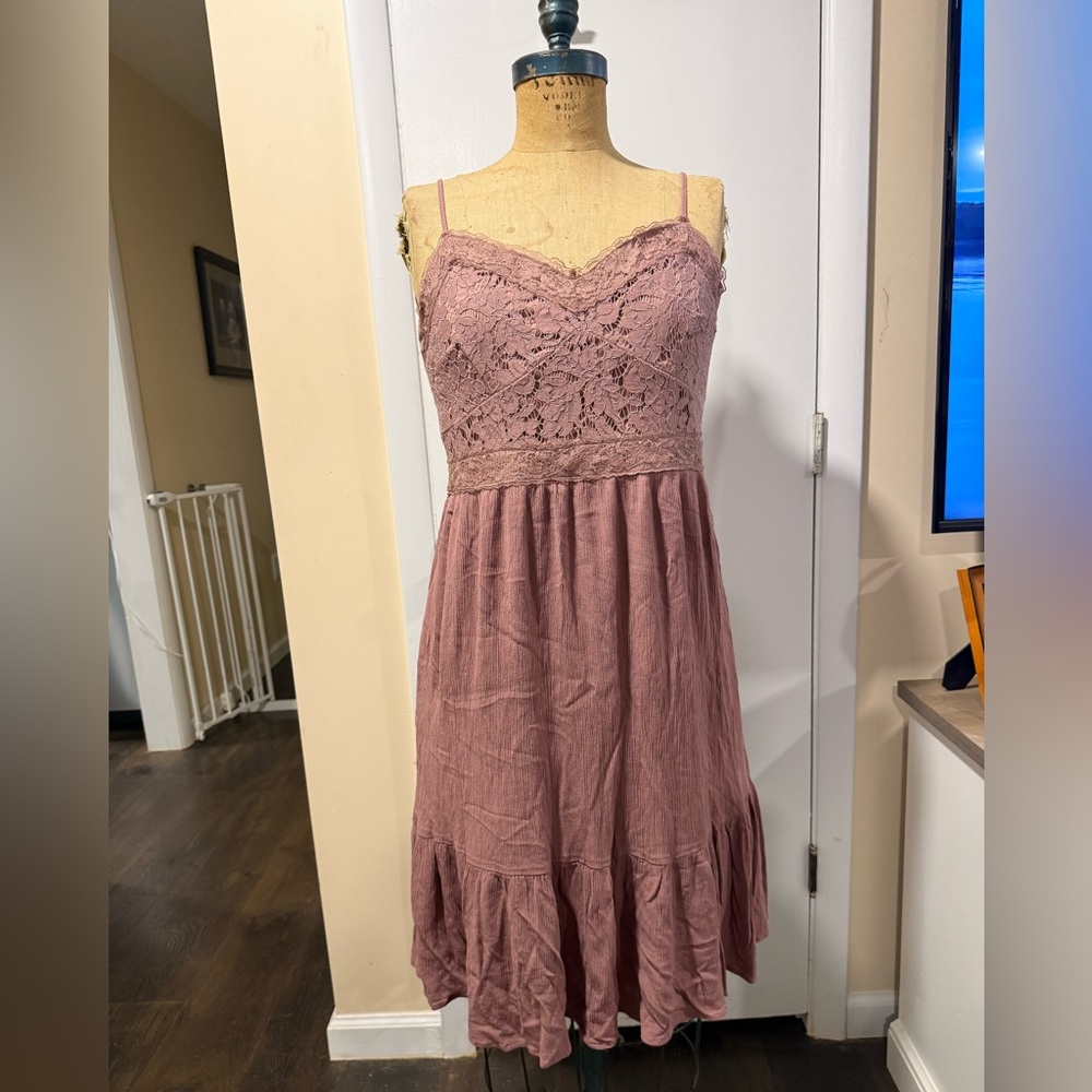 Maurices Lace Trim Spaghetti Strap Dress in Mauve